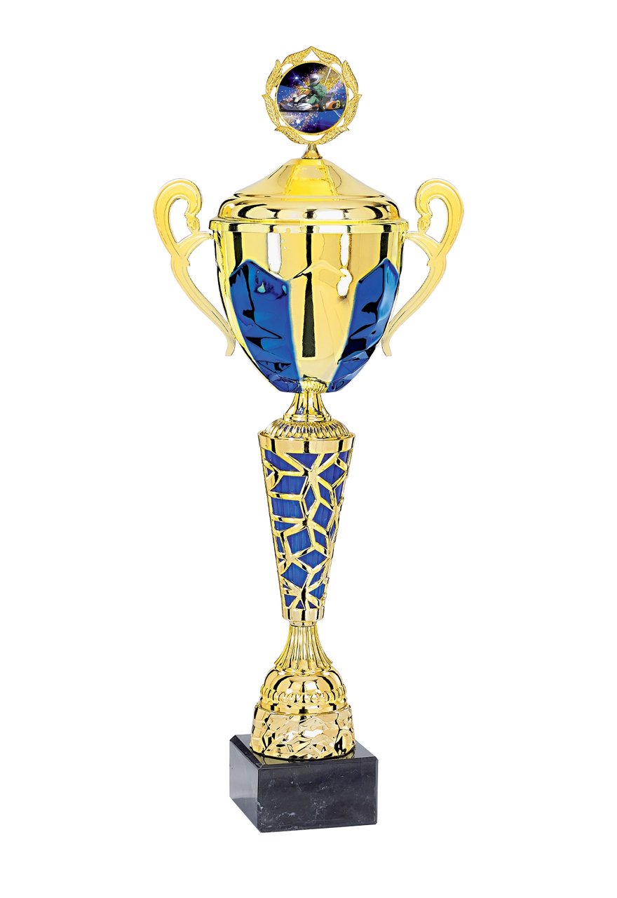 Pokal mit Deckel in Blau mit Mosaiksäule