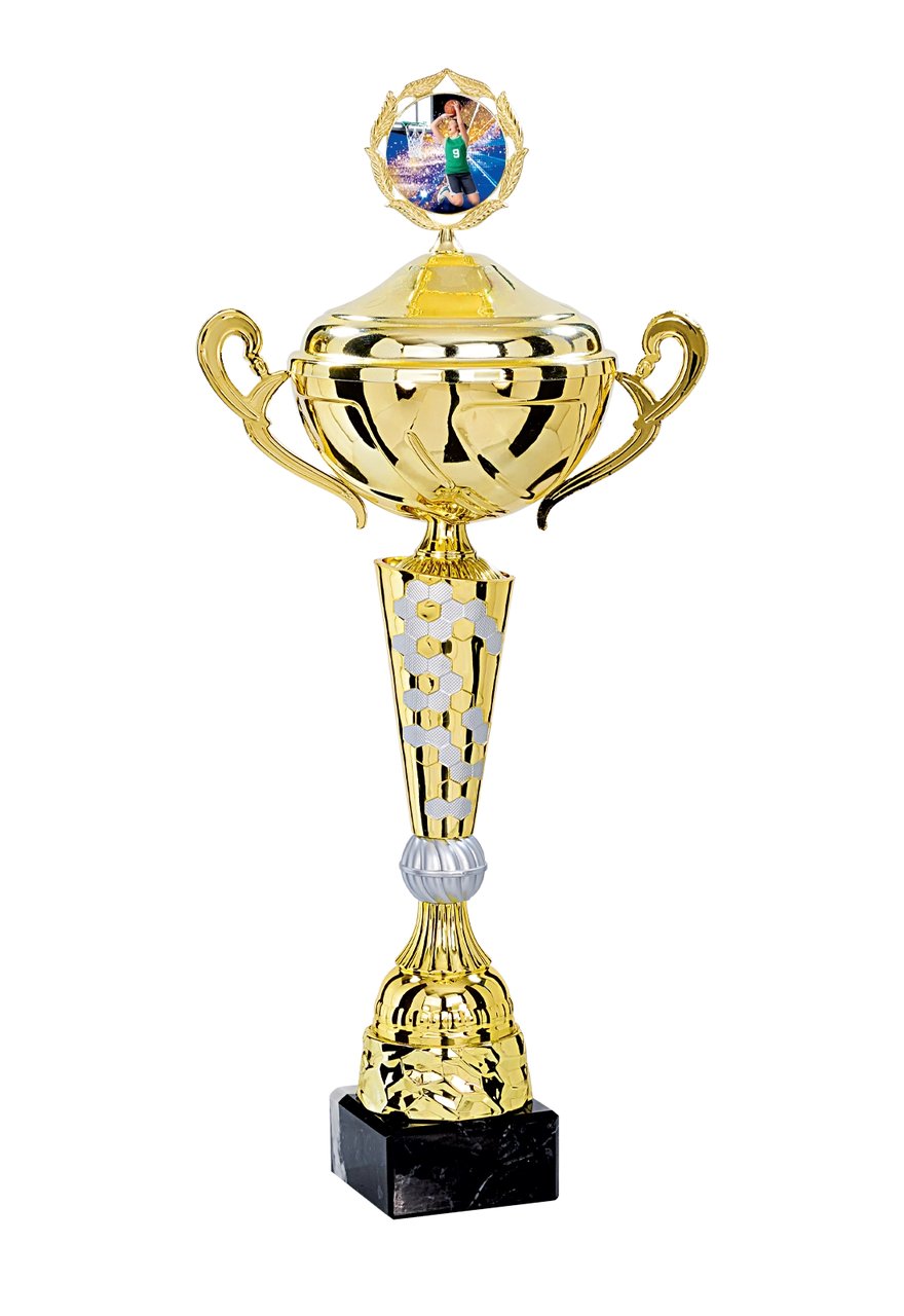 Pokal mit Deckel in Gold mit Henkeln - Höhe: 55cm