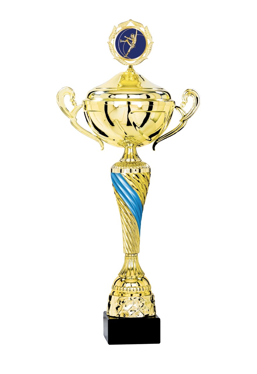 Pokal mit Deckel in Hellblau mit gedrehtem Schaft - Höhe: 39cm