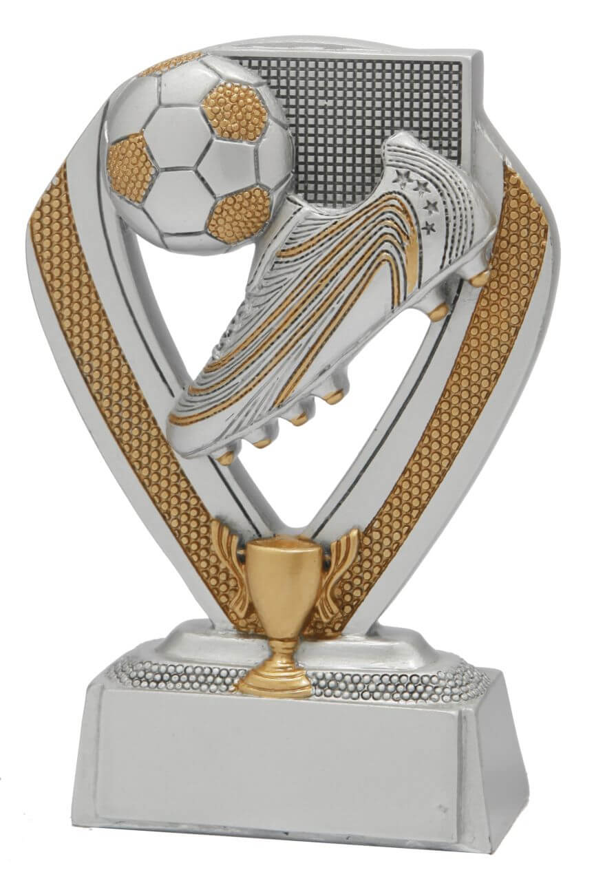 Fußball-Trophäe Schuh und Ball im Schild - Höhe: 14 cm