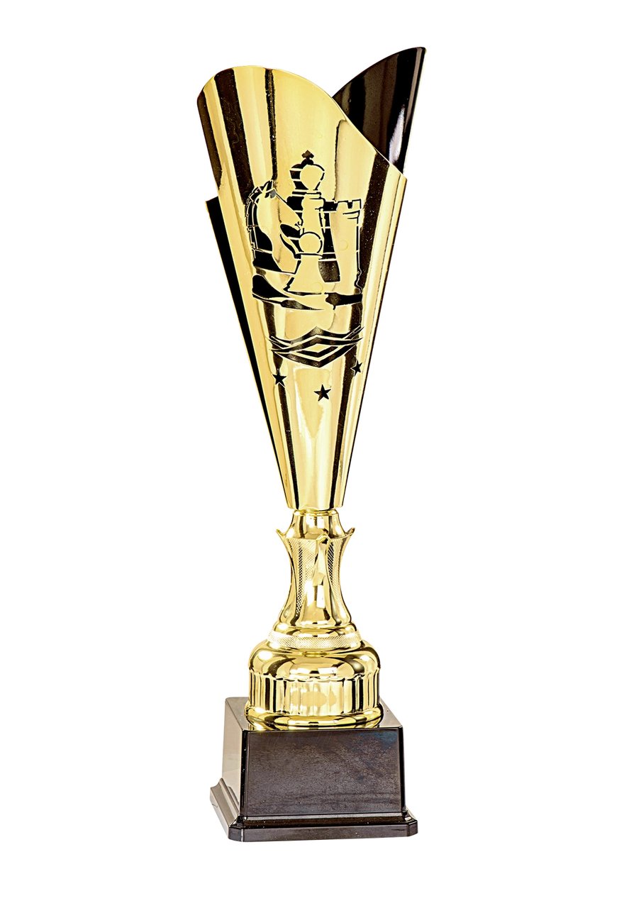 Kelchpokal in Gold mit Schachmotiv 43cm