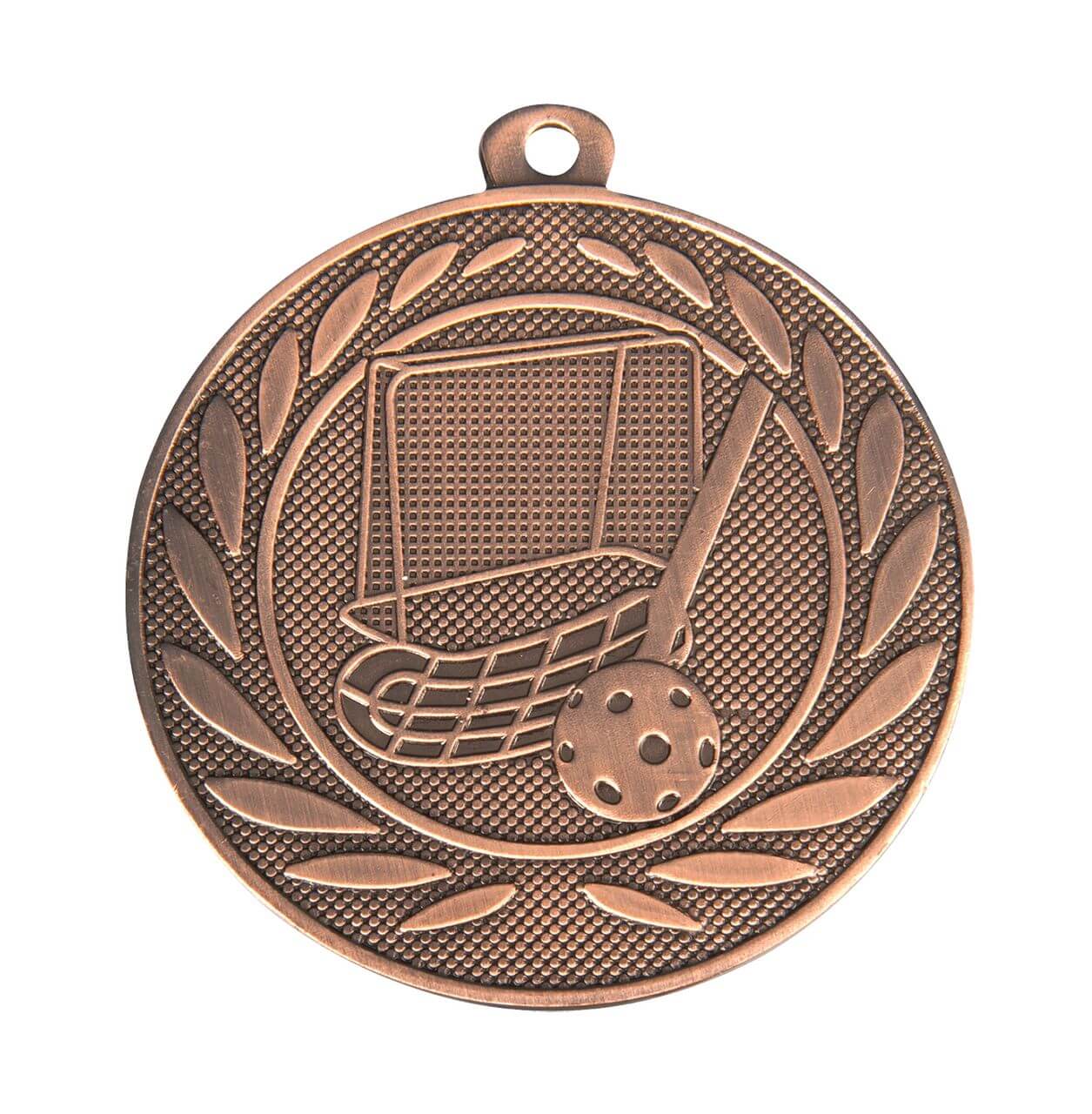 Unihockey-Medaille Schläger und Lochball, 50 mm - Farbe: Antik Bronze