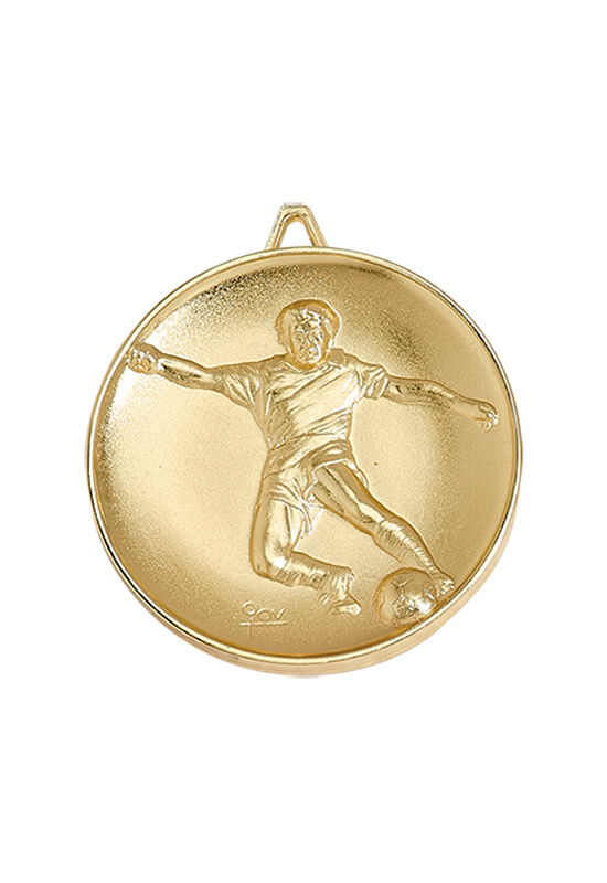 Fußball Medaille mit Spieler und Ball - Farbe: gold - Ø65mm Fußball Medaille mit Spieler und Ball - Farbe: gold - Ø65mm