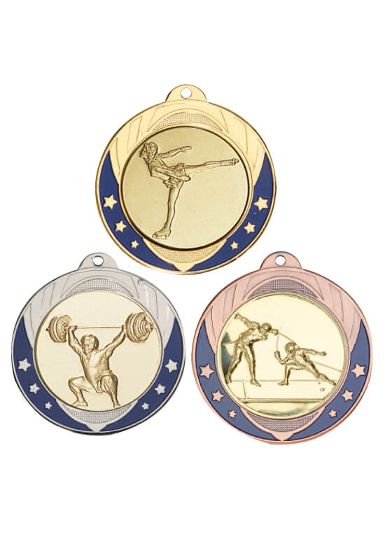 Medaille mit Sternen auf blauem Hintergrund in 70mm  - Farbe: bronze