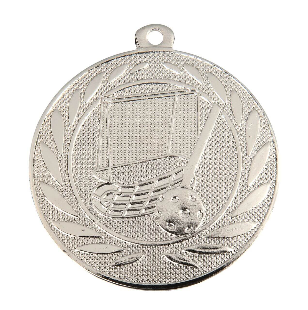 Unihockey-Medaille Schläger und Lochball, 50 mm - Farbe: Silber