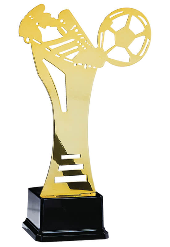 Trophäe Fußballschuh und Ball in Gold 30cm