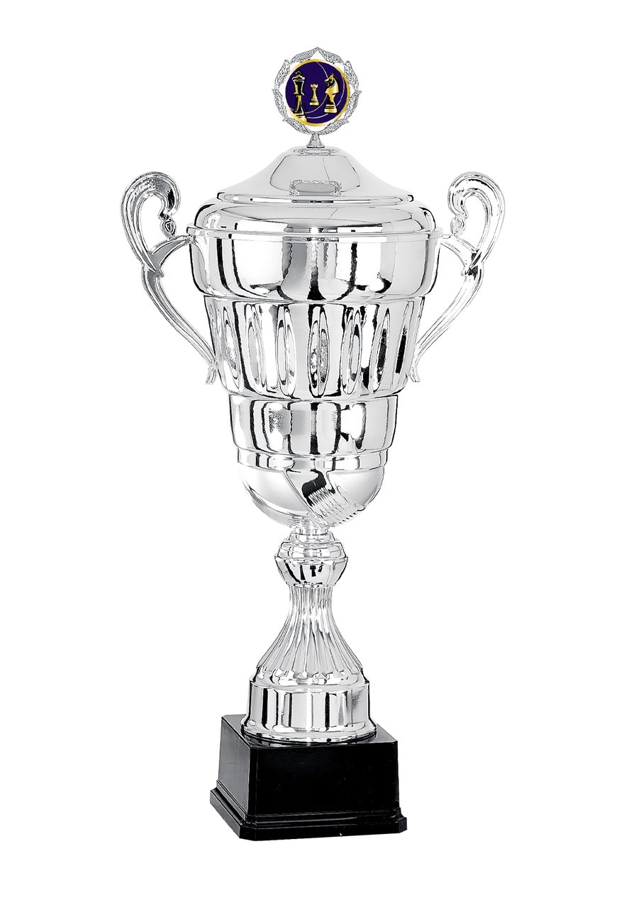Pokal mit Deckel, großen Henkeln und weiter Schale