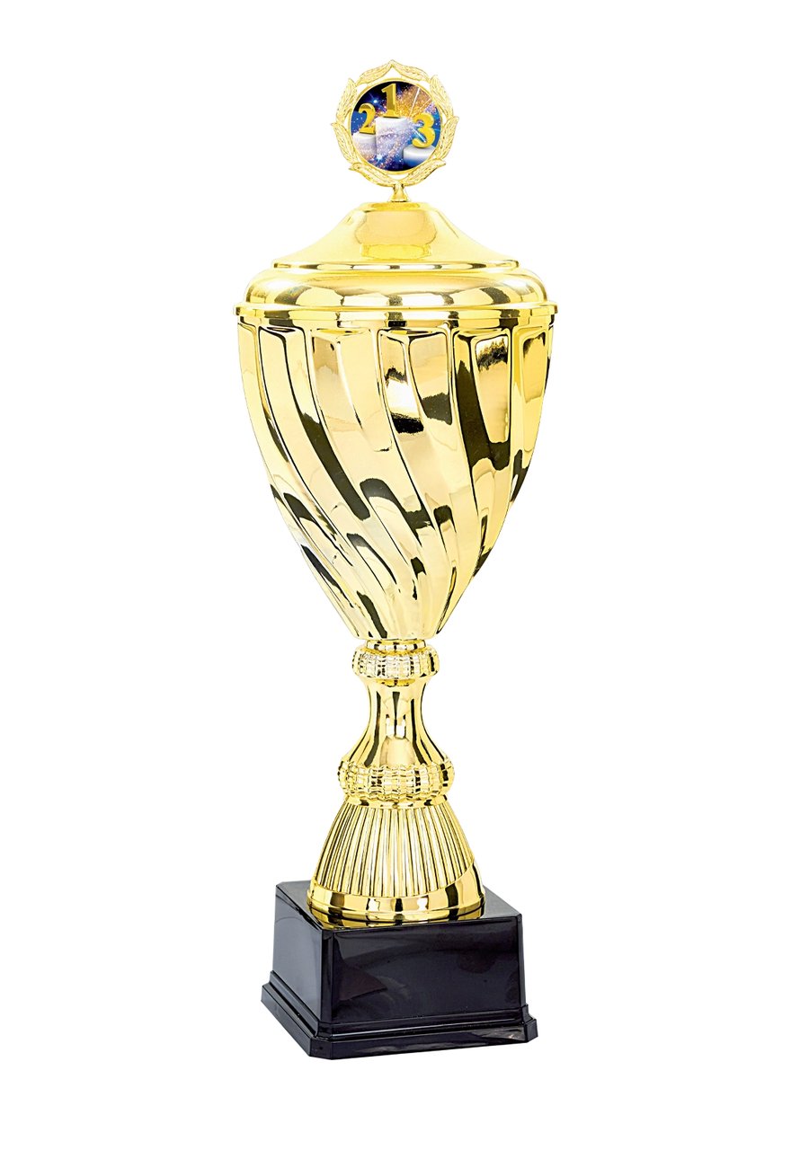 Pokal mit Deckel in Gold mit gedrehter Schale