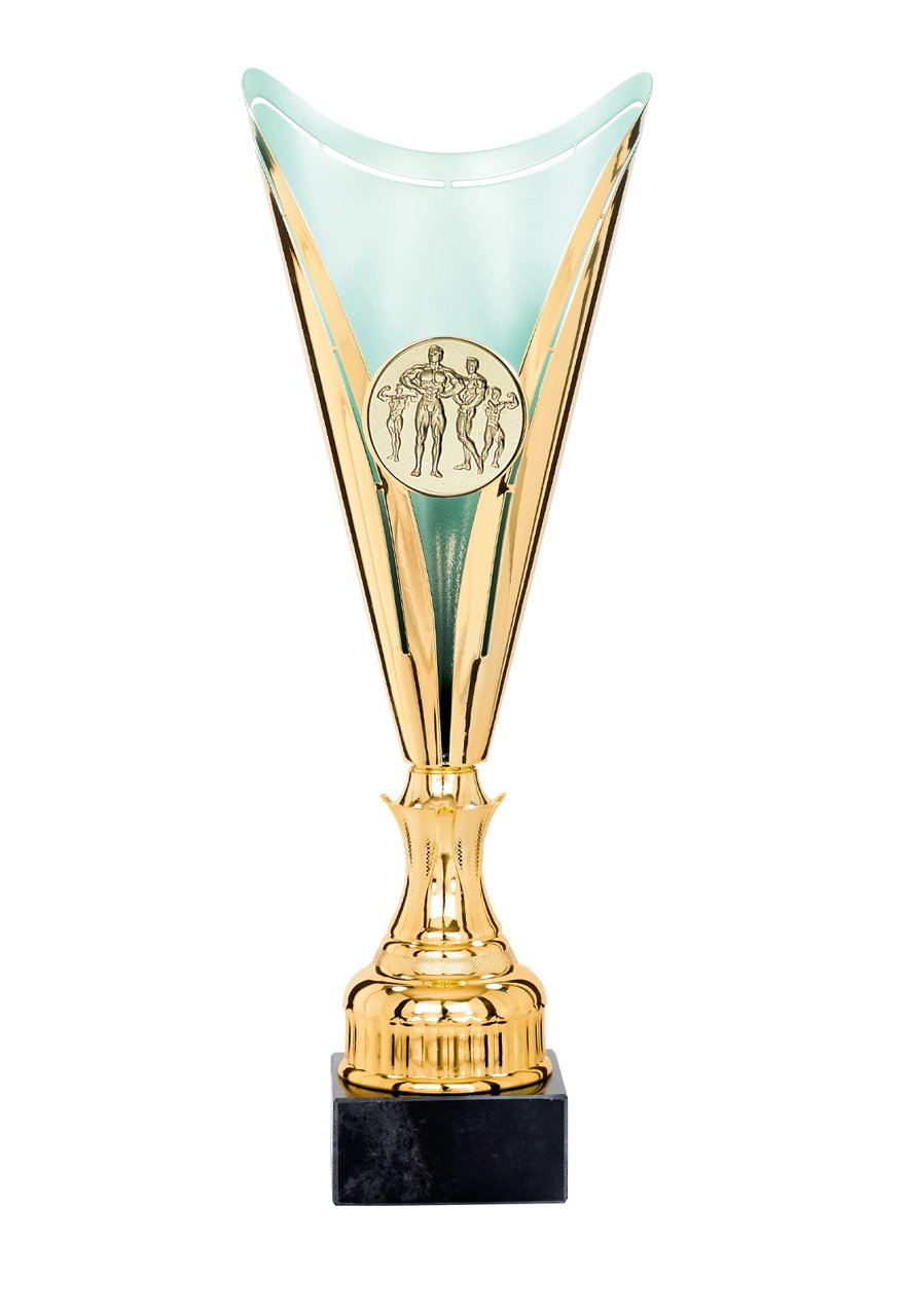 Kelchpokal in Bronze und Mintgrün mit Emblemaufnahme