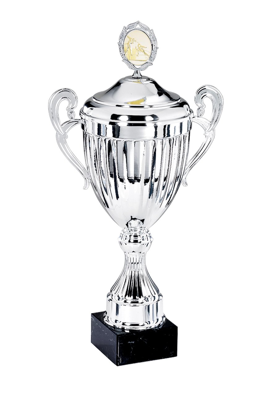 Pokal mit Deckel in Silber mit Zierring - Höhe: 56cm