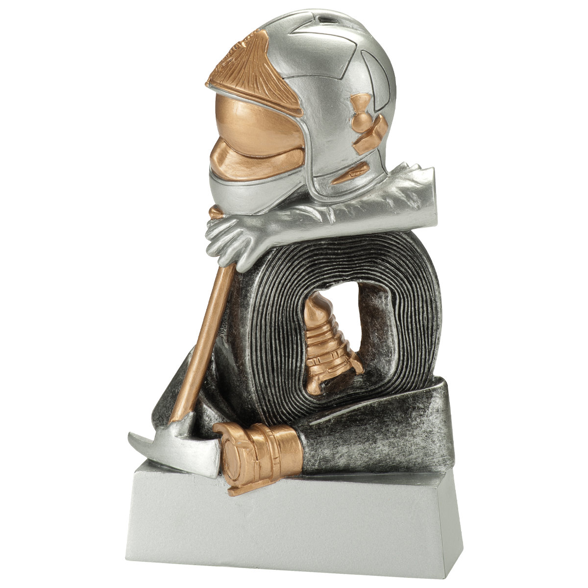 Feuerwehr-Trophäe Helm, Schlauch und Axt