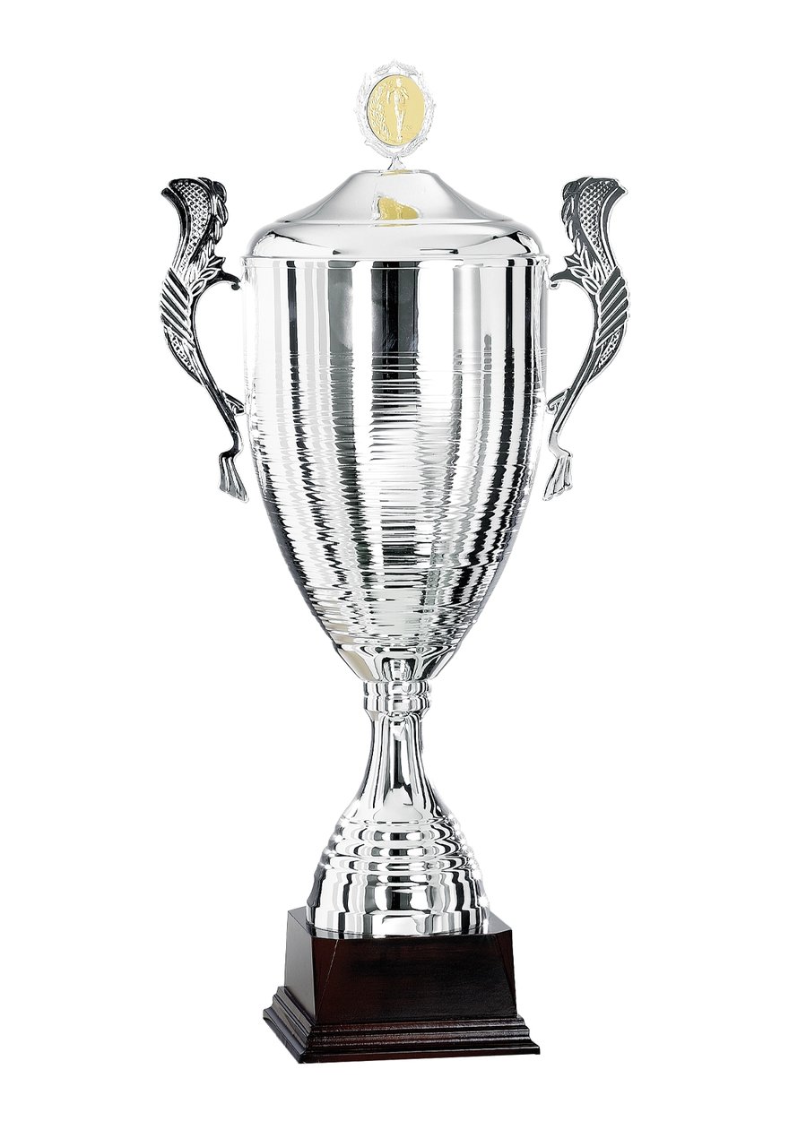 Pokal mit Deckel in Silber mit 240mm weiter Schale - Höhe: 78cm