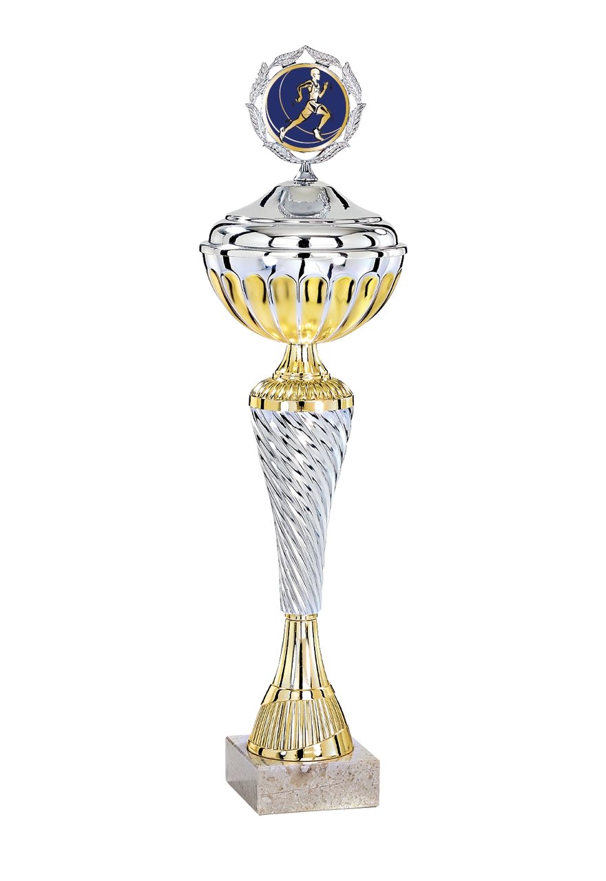 Pokal mit Deckel und gedrehter Säule in Gold - Höhe: 48cm