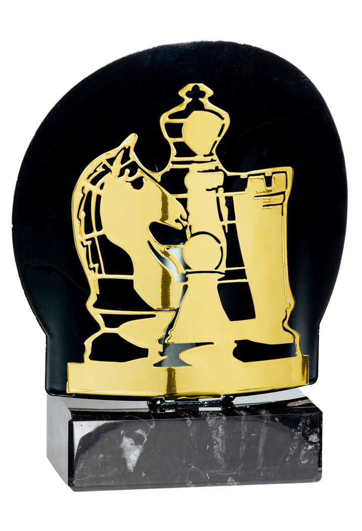 Trophäe Schachrelief in Gold 18cm