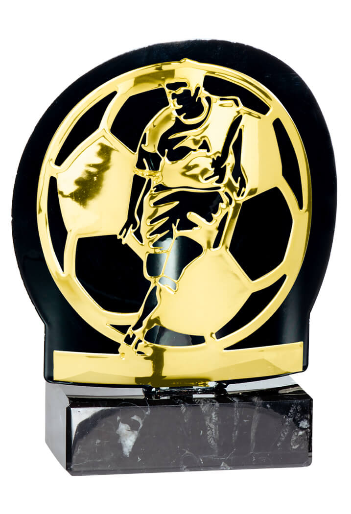 Trophäe Fußballspieler-Relief im Ball 18cm