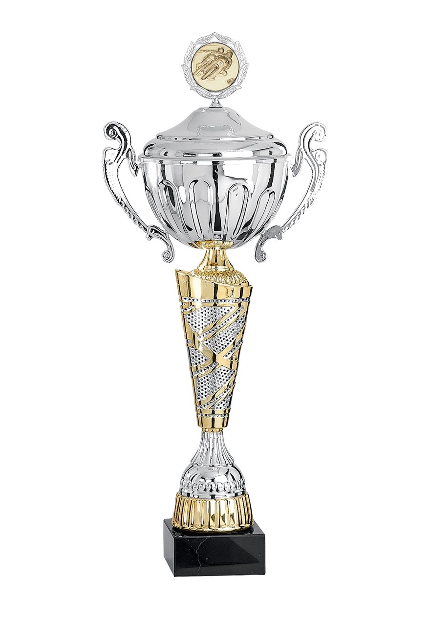 Pokal mit Deckel und geschwungenen Zierhenkeln