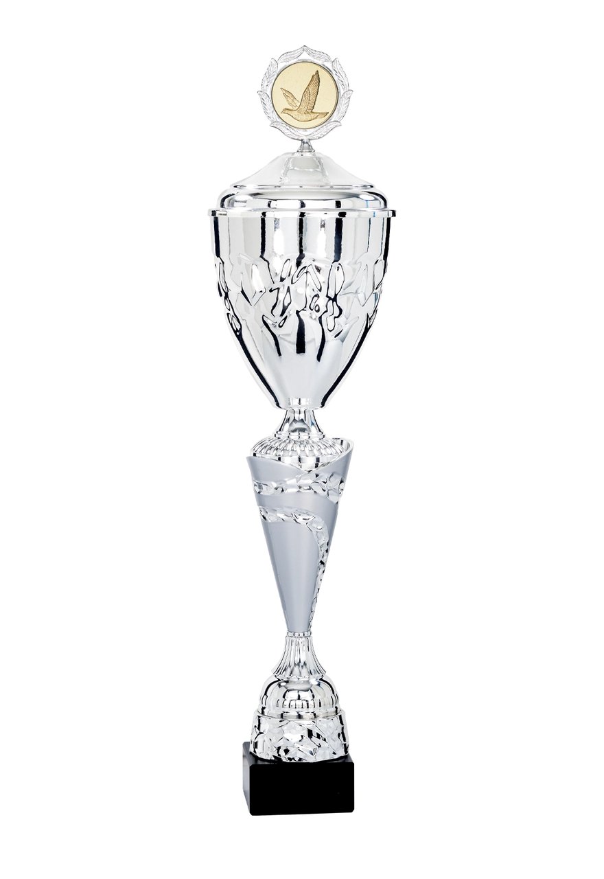 Pokal mit Deckel in Silber mit schmalem Schaft - Höhe: 44cm