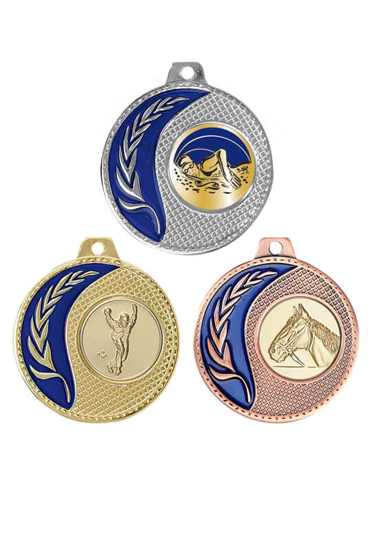 Medaille mit farbigem Lorbeerzweig - Farbe: gold