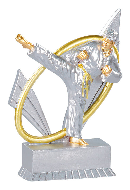 Trophäe Karateka mit Fußtritt im Ring 12cm
