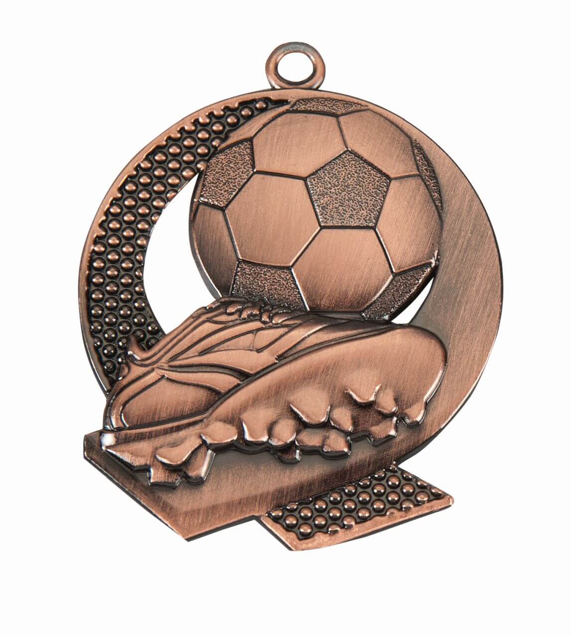 Fußball-Medaille Schuh und Ball in offener Form - Farbe: Antik Bronze