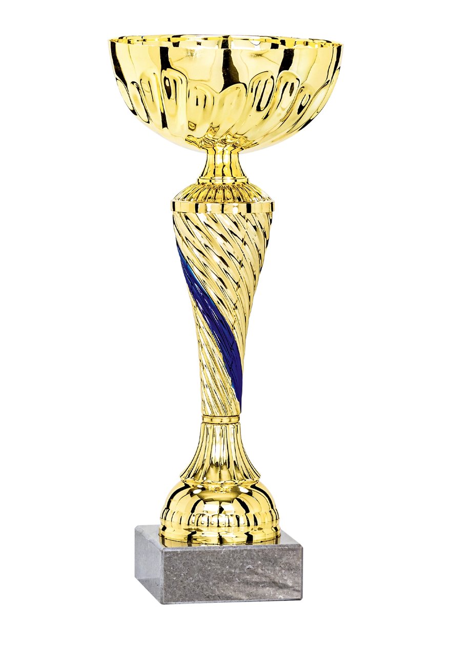 Pokal in Gold mit blauem Spiralband am Trichter - Höhe: 30cm