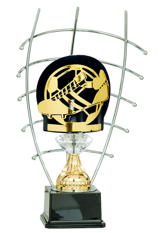 Trophäe Fußballrelief in Gold im Drahtbogen 33cm