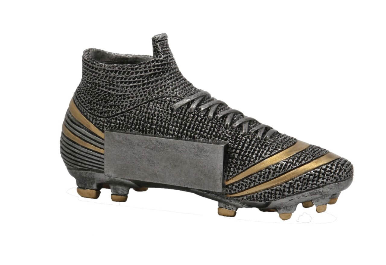 Fußballschuh Trophäe in silber/gold Höhe: 7,5cm - Breite 13cm Fußballschuh Trophäe in silber/gold Höhe: 7,5cm - Breite 13cm