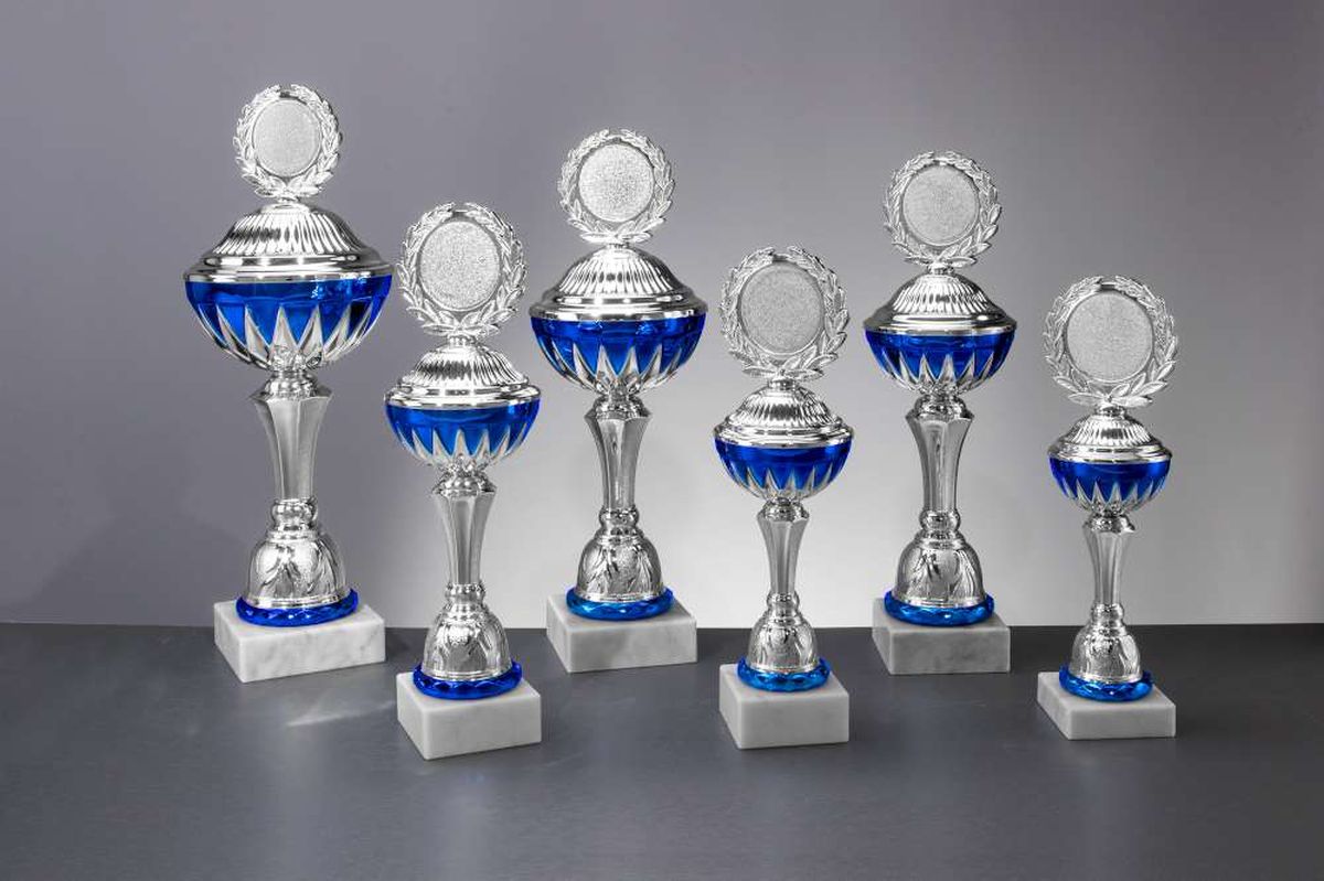 Pokal Leon in Silber/Blau - in 6 Größen Pokal Leon in Silber/Blau - in 6 Größen
