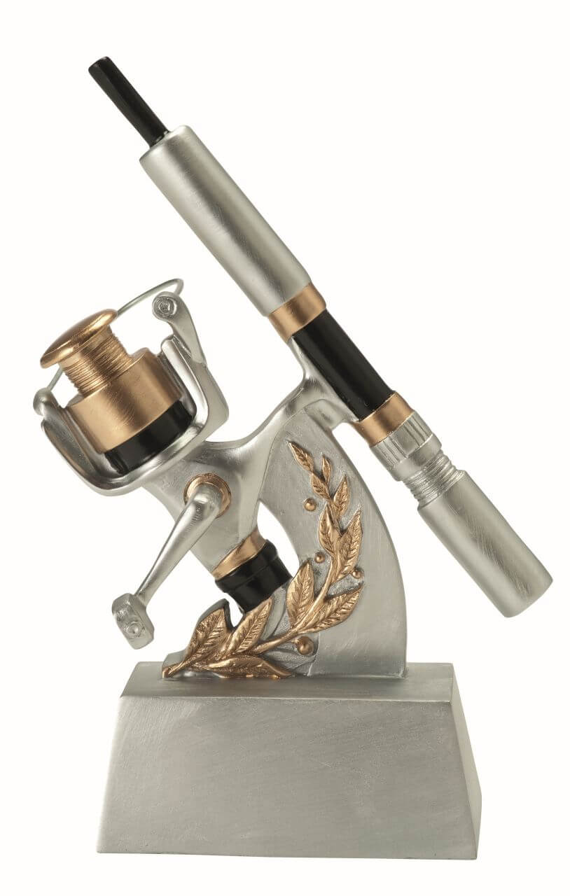 Angler-Trophäe Rute mit Rolle - Höhe: 18,5 cm