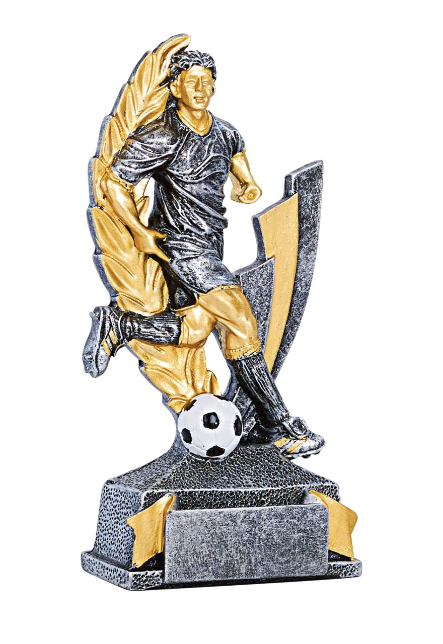Trophäe Fußballspieler mit goldener Flamme 16cm
