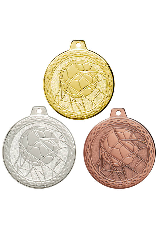 Fußball im Tor Medaille - Farbe: gold - Ø50mm