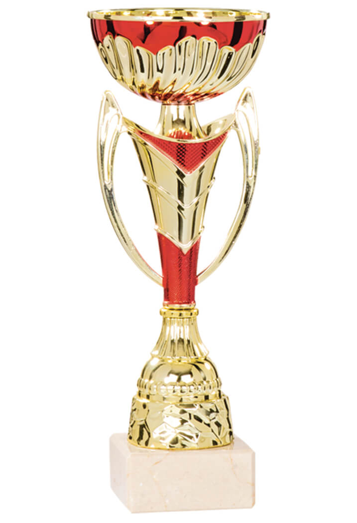 Pokal in Rot mit zwei geschwungenen Henkeln - Höhe: 37cm