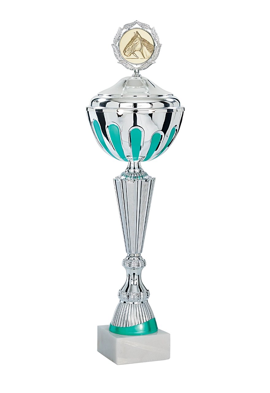 Pokal mit Deckel in Türkis mit durchbrochener Schale - Höhe: 48cm