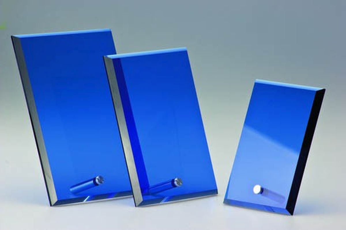 Glastrophäe Blau Memento neutral - Größe: 151mm