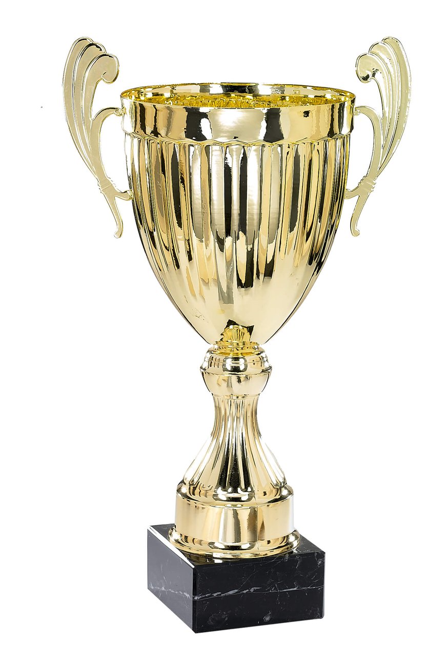 Pokal in Gold mit 200mm weiter Schale und Zierhenkeln - Höhe: 26cm