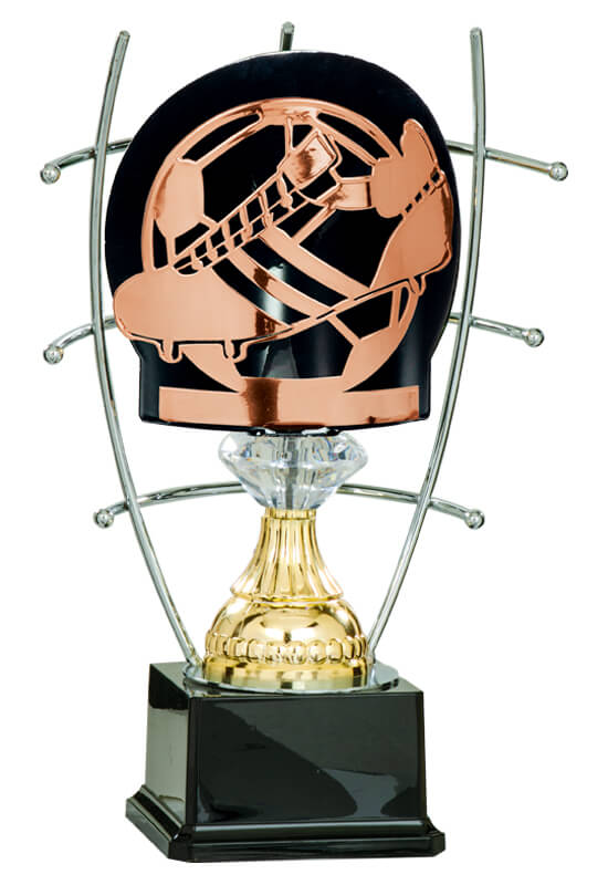 Trophäe Fußballrelief in Bronze im Drahtbogen 40cm