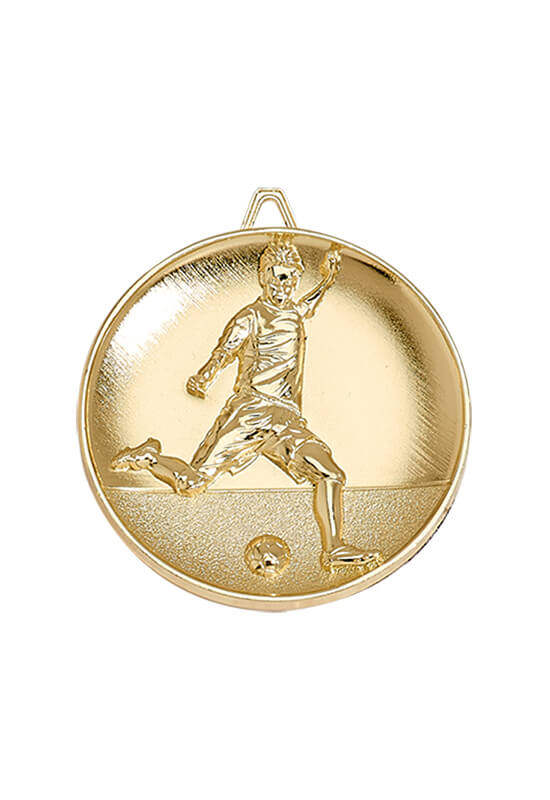 Fußball Medaille mit Spieler und Ball - Farbe: gold - Ø65mm Fußball Medaille mit Spieler und Ball - Farbe: gold - Ø65mm