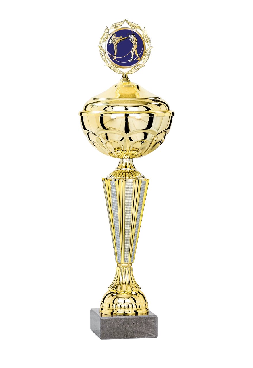 Pokal mit Deckel in Gold mit Wabenrelief