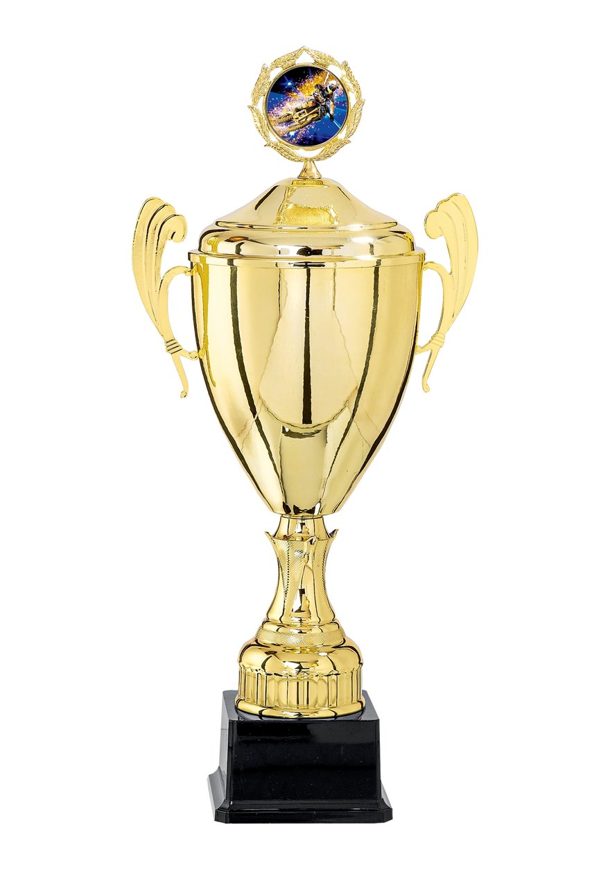 Pokal mit Deckel in Gold mit Flügelhenkeln