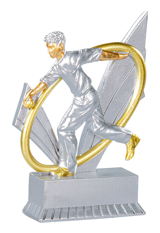 Trophäe Boulespieler beim Wurf im Ring 12cm