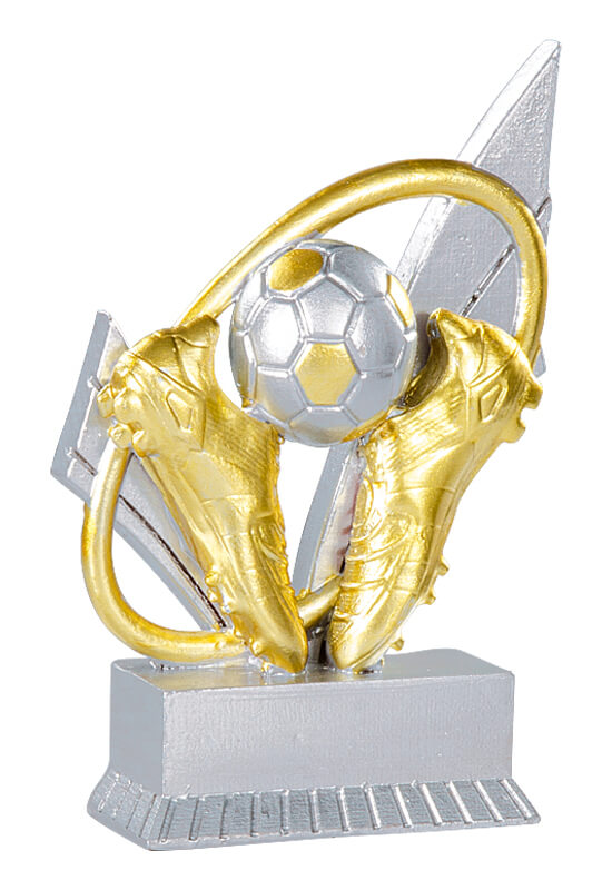 Trophäe Fußballschuh mit Ball im Ring 12cm