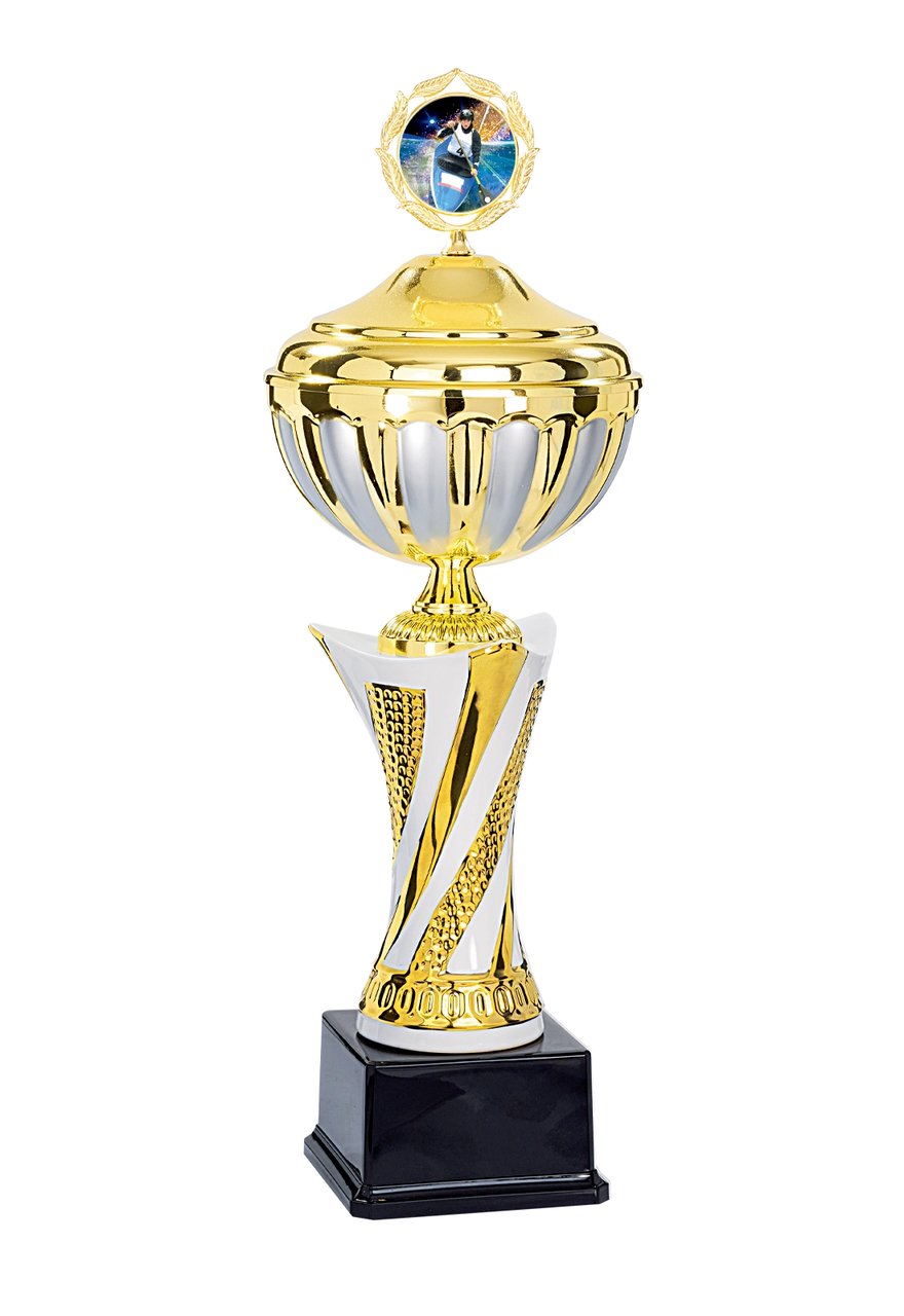 Pokal mit Deckel in Gold und Weiß - Höhe: 37cm