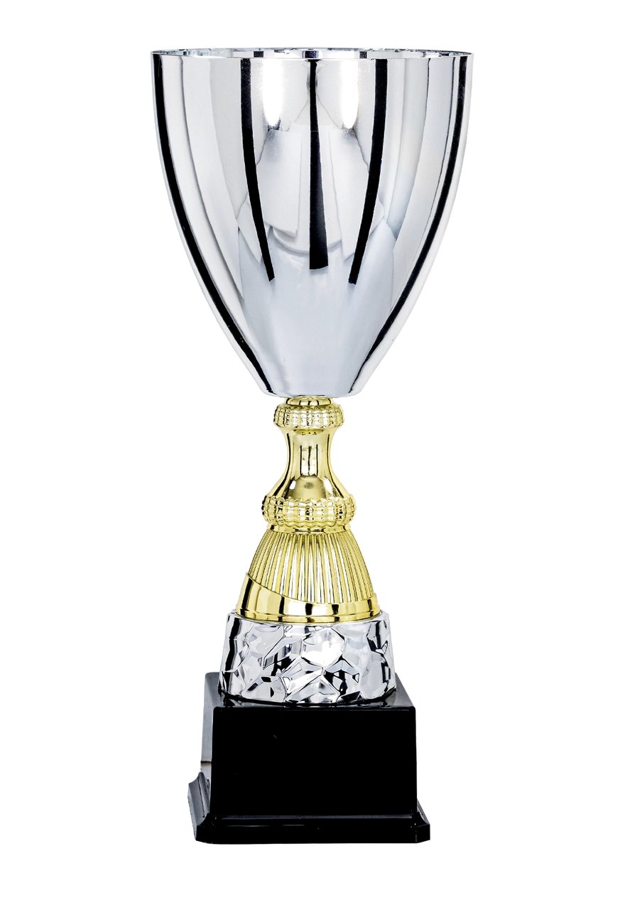Pokal in Silber mit hoher Schale und goldenem Ring - Höhe: 31cm