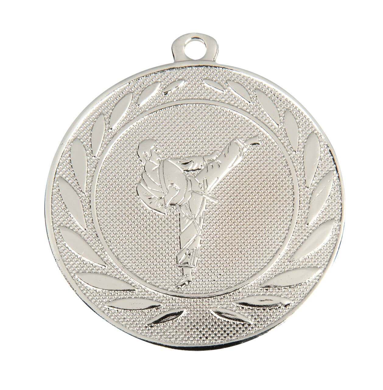 Karate-Medaille Kämpfer im Sprungtritt, 50 mm - Farbe: Silber