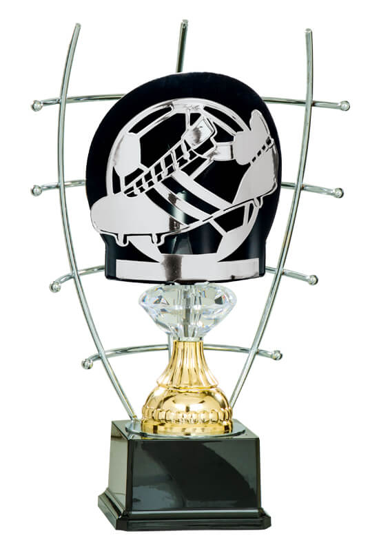Trophäe Fußballrelief in Silber im Drahtbogen 35cm