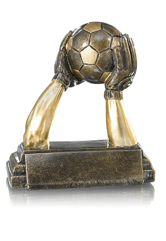 Trophäe zwei Hände mit Fußball 15cm