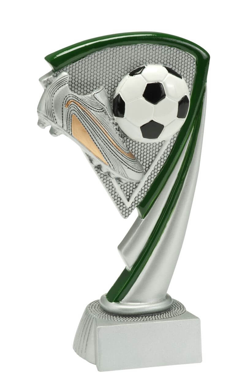 Fußball-Trophäe Ball und Schuh am Netz - Höhe: 14,5 cm