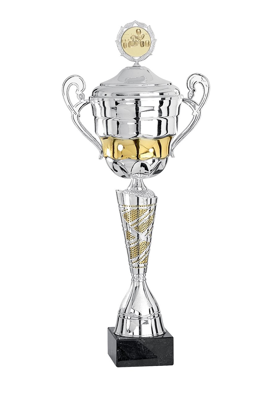 Pokal mit Deckel, goldenem Band und gedrehter Säule - Höhe: 43cm