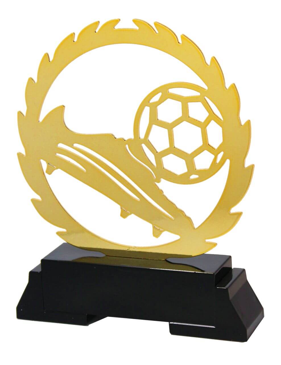 Fußball-Lasertrophäe Schuh und Ball im Lorbeerkranz, 18,5 cm