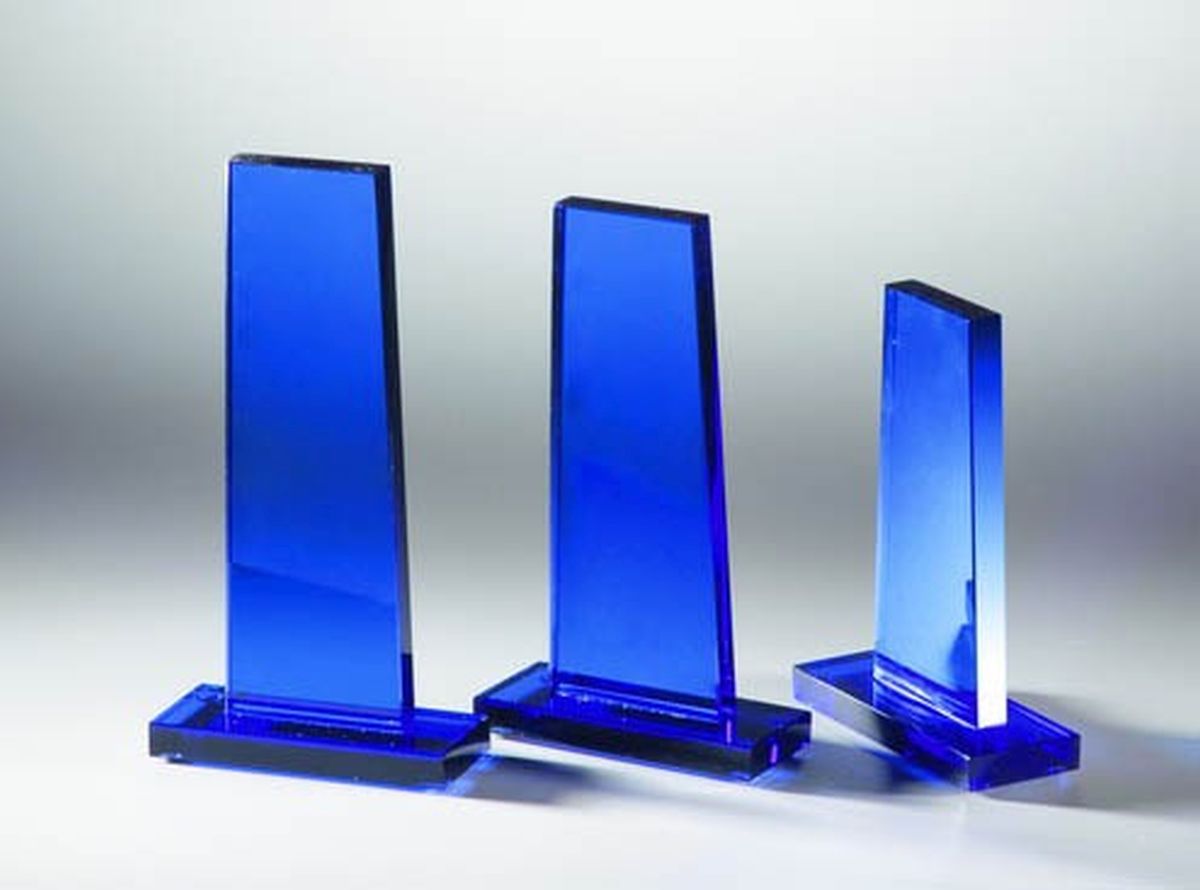 Glastrophäe Blau neutral - Größe: 145mm